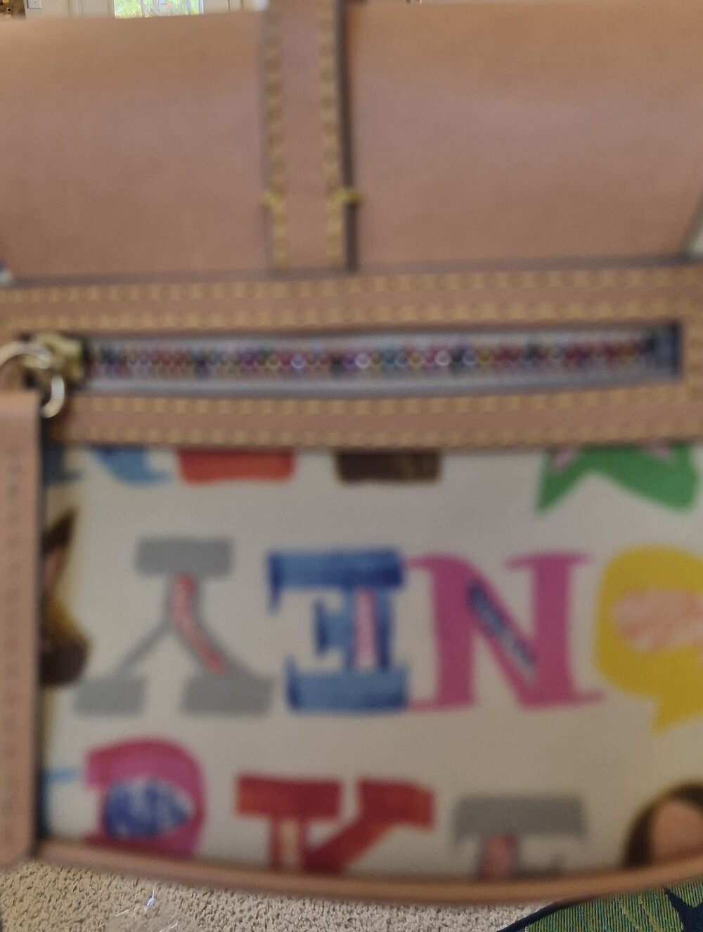 Dooney & Bourke Multicolor Letter-Print Crossbody with Tan Trim And Rainbow Zip - Picture 12 of 16